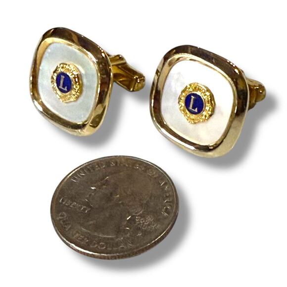 VTG Anson Cufflinks Mens 10kt Gold Plate Mother of Pearl Lions Club Acid Tested - Picture 4 of 8